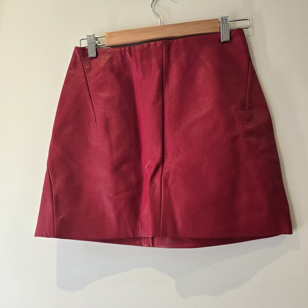 Veda Leather Red Mini Skirt